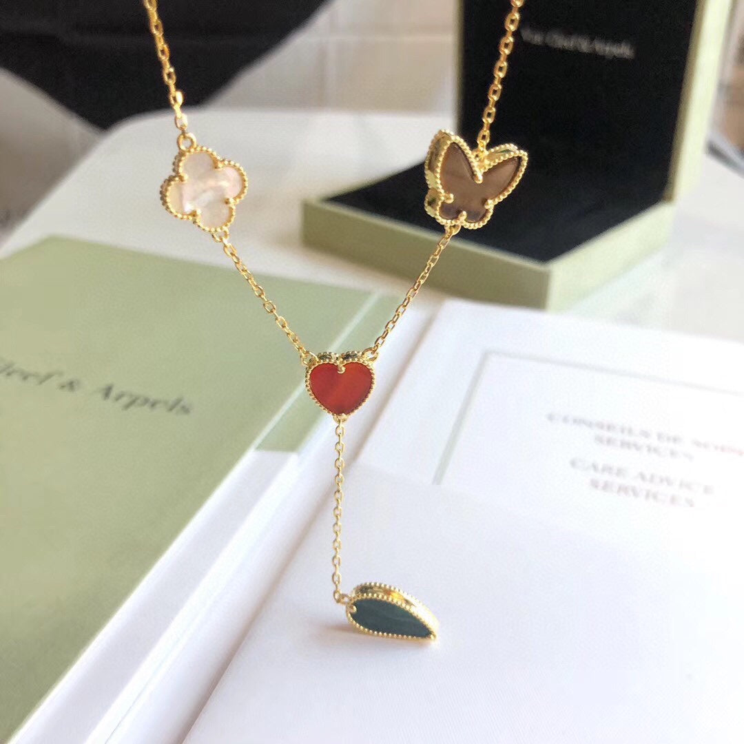 [RAFFINE]LUCKY SPRING 4 MOTIFS ROSE GOLD NECKLACE