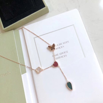 [RAFFINE]LUCKY SPRING 4 MOTIFS ROSE GOLD NECKLACE