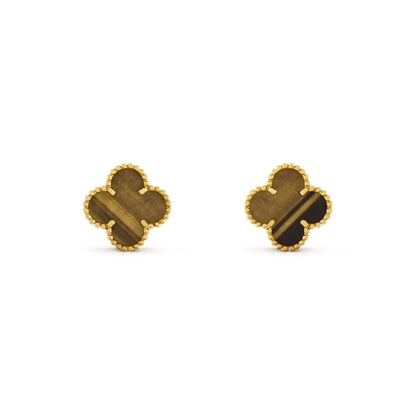 [RAFFINE]CLOVER MEDIUM 1 MOTIFS TIGER EYE EARRINGS