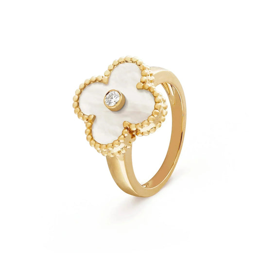 [RAFFINE]CLOVER PINK MOP RING GOLD DIAMOND